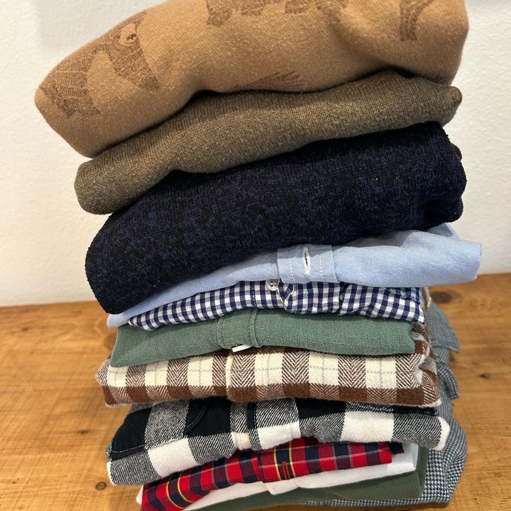 Pile of boys dress shirts and sweaters!